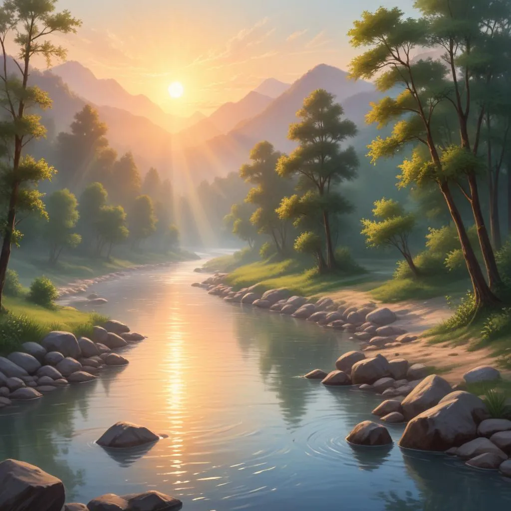 A serene river at sunrise representing spiritual consequences and flow of karma