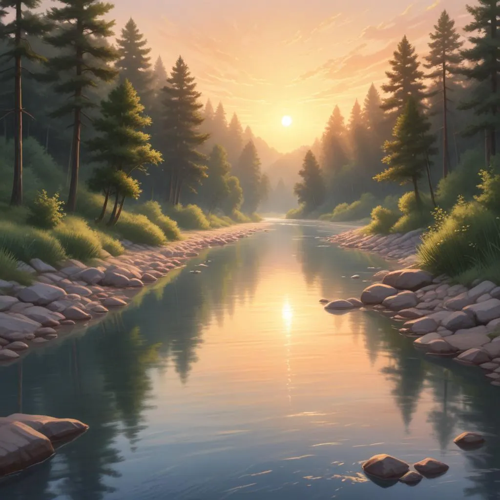 A serene river at sunrise, symbolizing flow, clarity, and the journey of the self