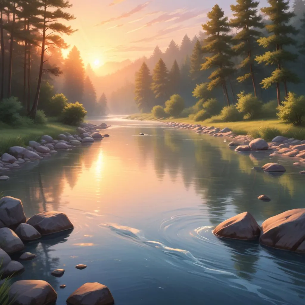 A serene river at sunrise, symbolizing flow, resilience, and spiritual depth