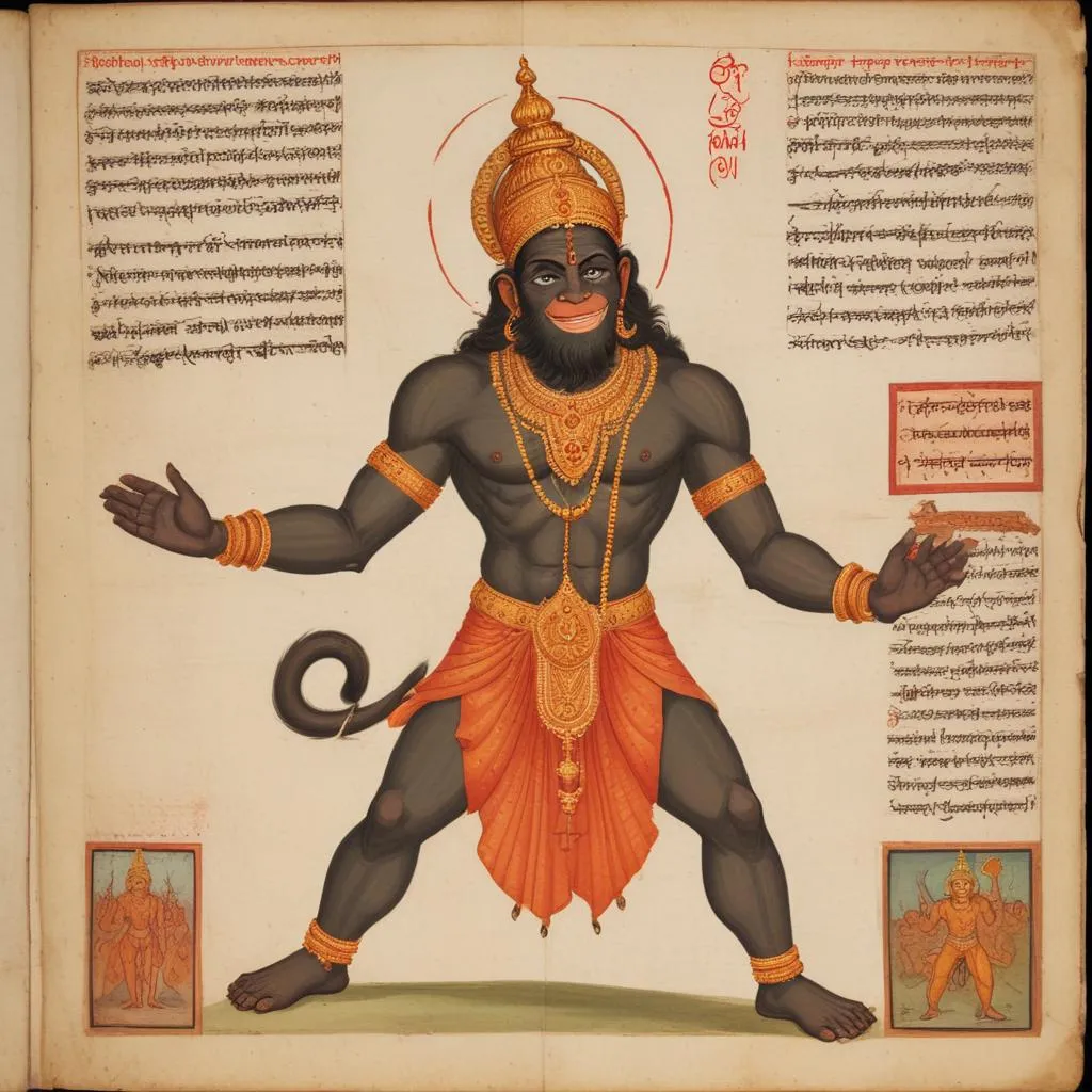 Ancient manuscript depicting Hanuman Kavach for protection