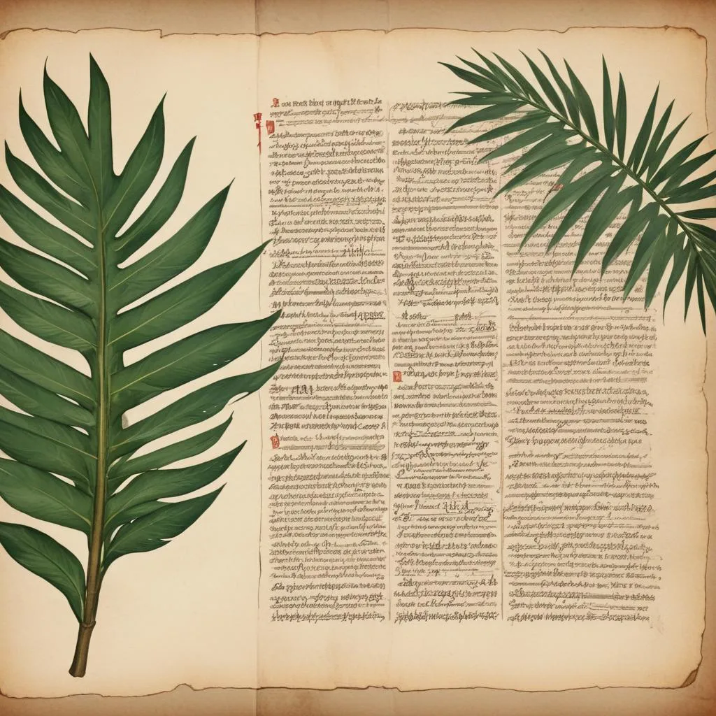 Ancient palm leaf manuscript with spiritual text