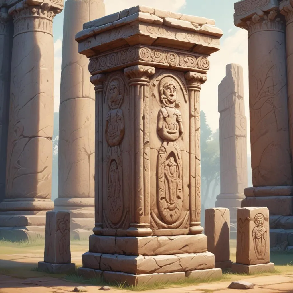 Ancient stone pillar with intricate carvings in a historical site