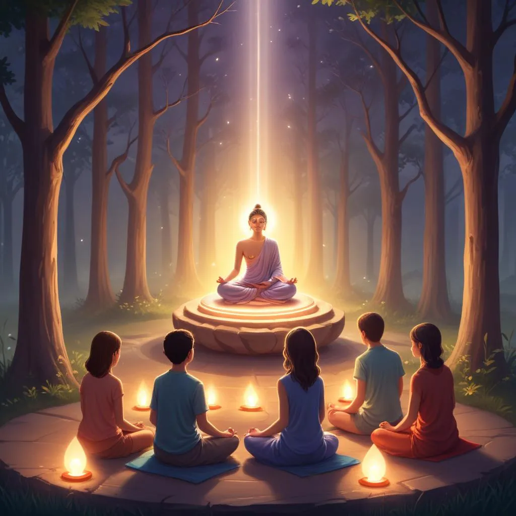 Meditation lamps creating a peaceful spiritual atmosphere