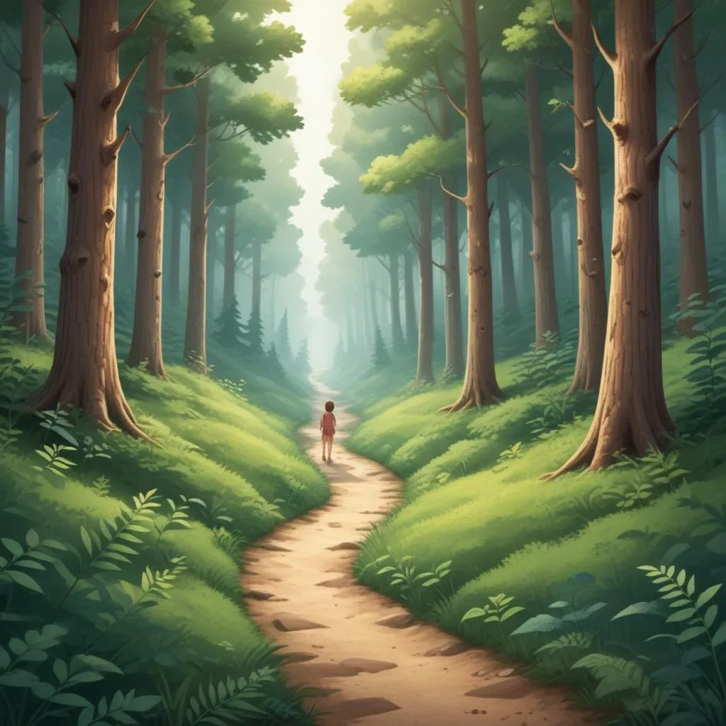 Path through a peaceful forest, representing life's journey and perspective