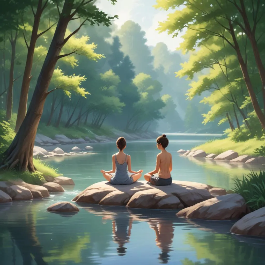 Peaceful river scene representing meditation and moral reflection
