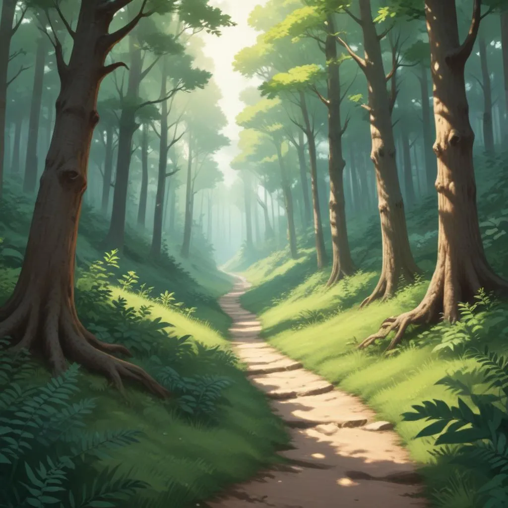Serene forest path symbolizing spiritual journey and exile