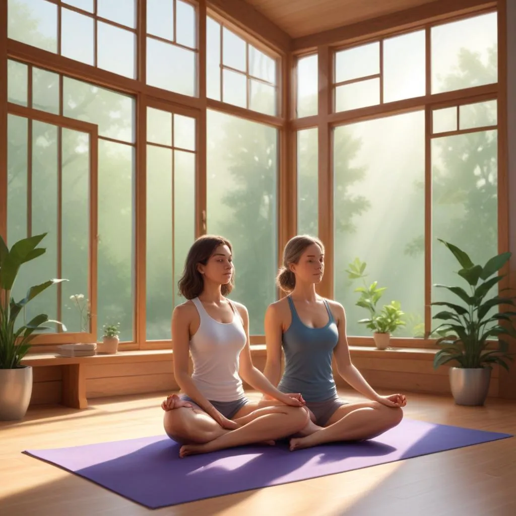 Serene yoga and meditation space with natural light
