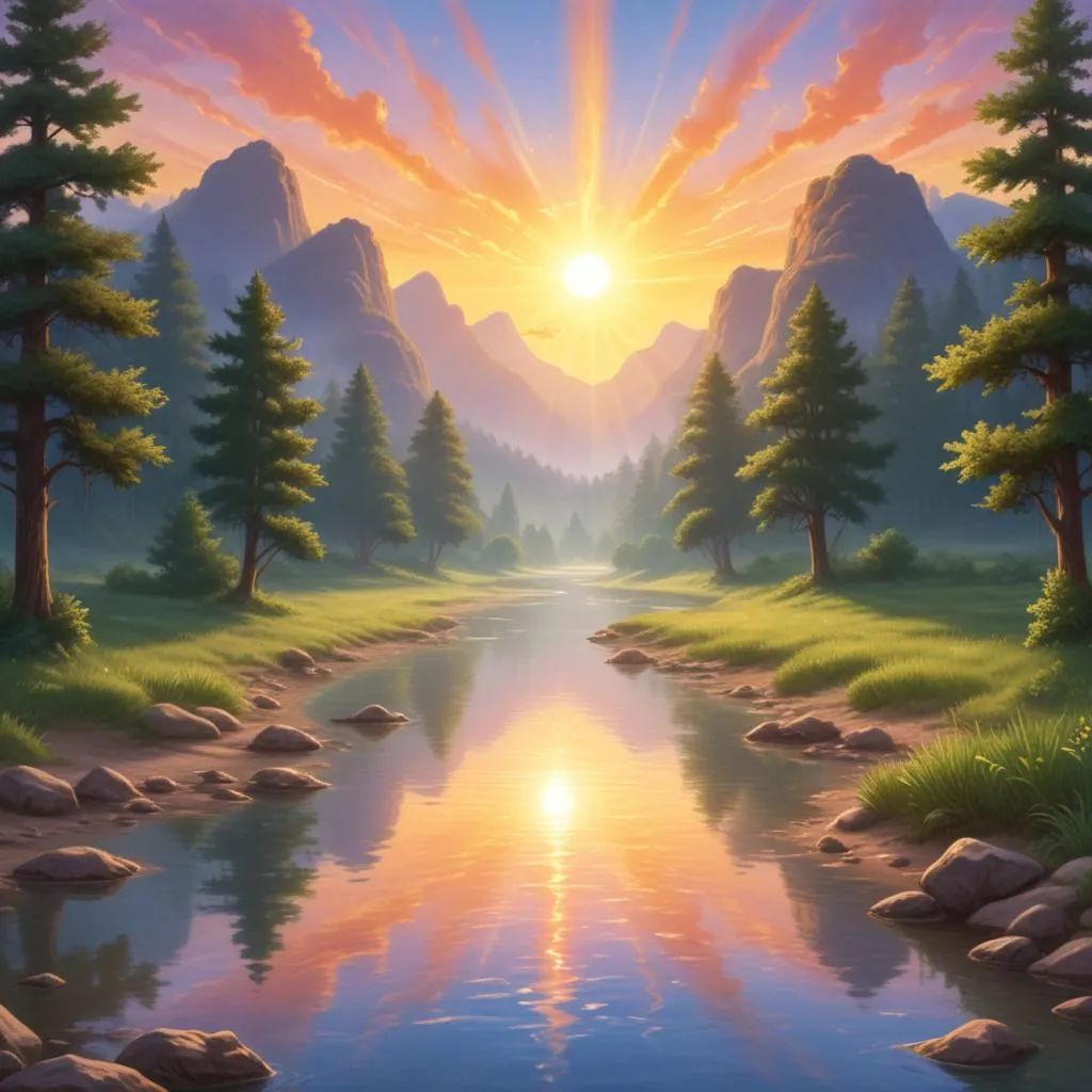 Spiritual sunrise over sacred river