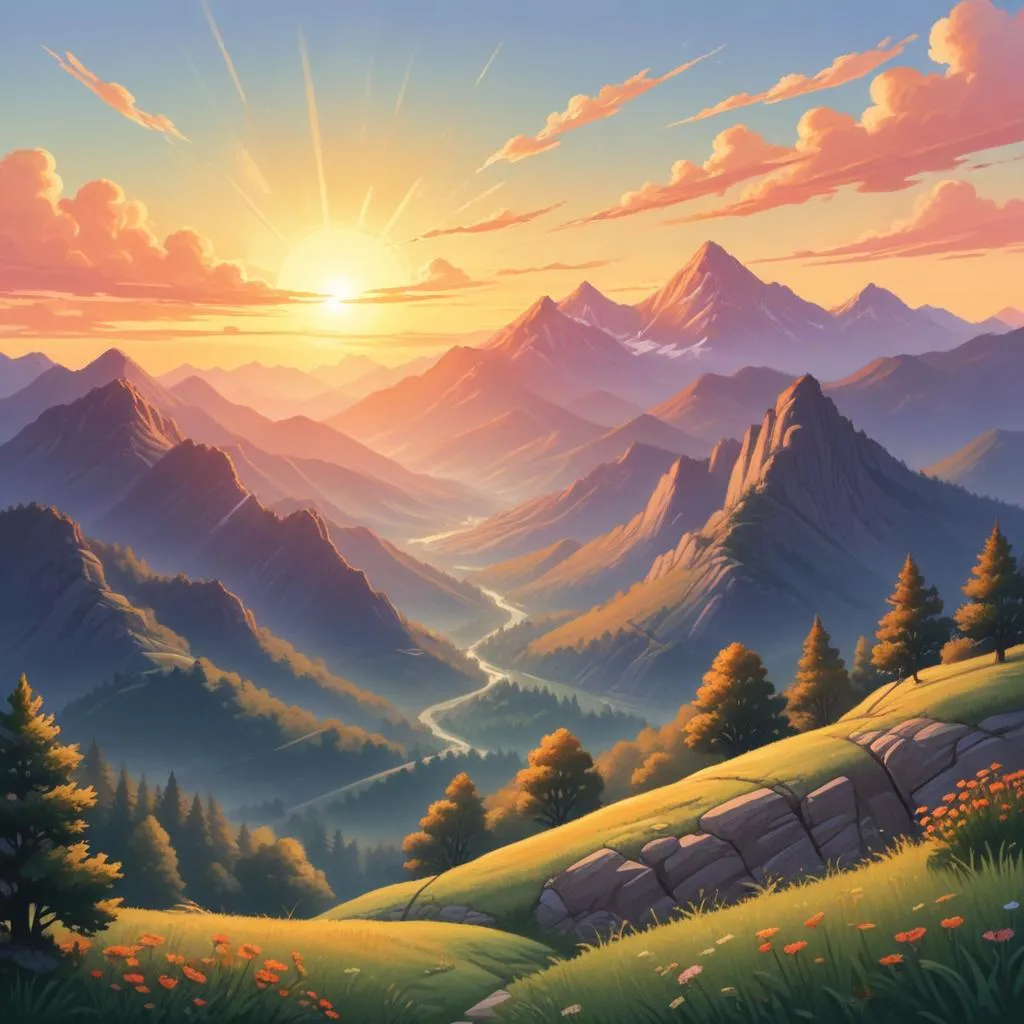 Sunrise over mountainous landscape symbolizing new beginnings