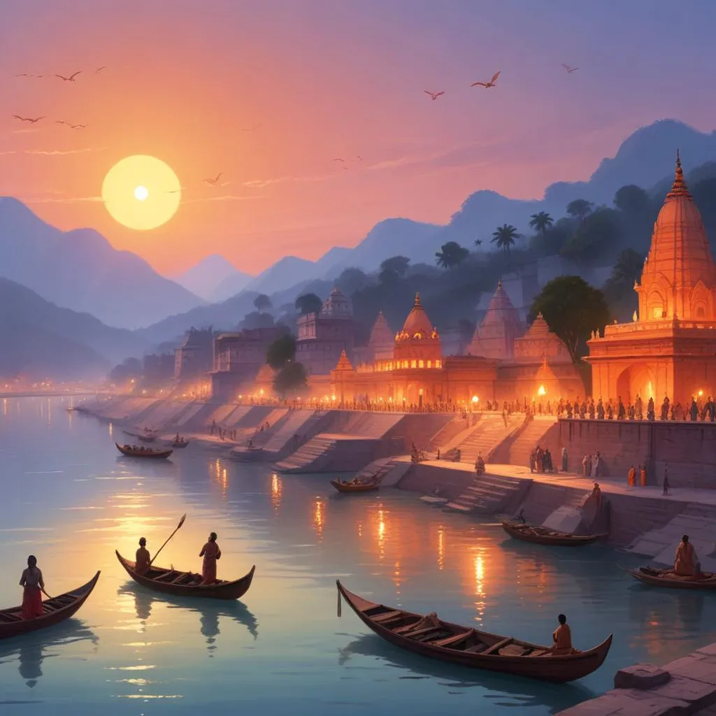 Sunrise over the Ganga River, a sacred site in Hindu mythology