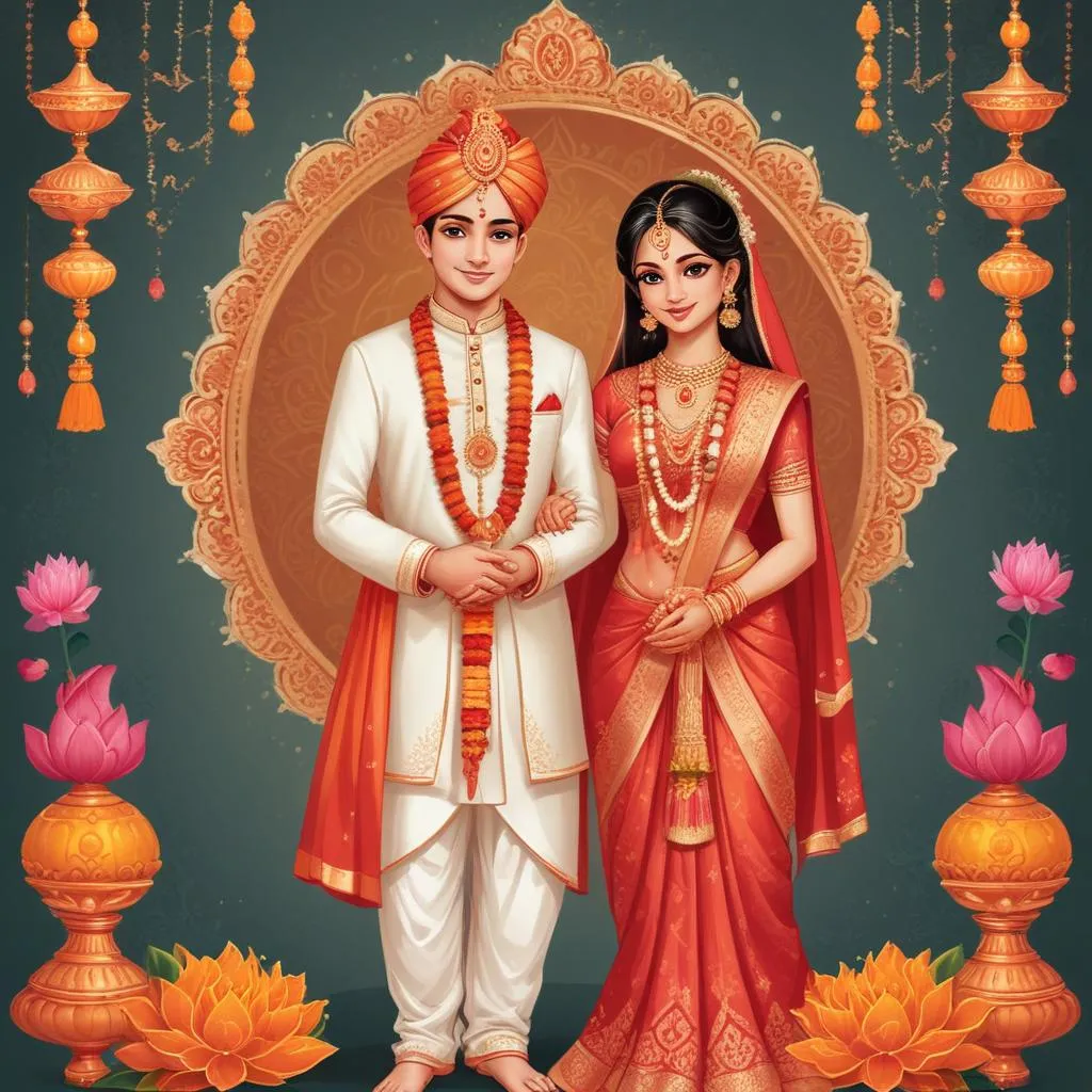 Traditional Hindu wedding symbols and ceremonial objects