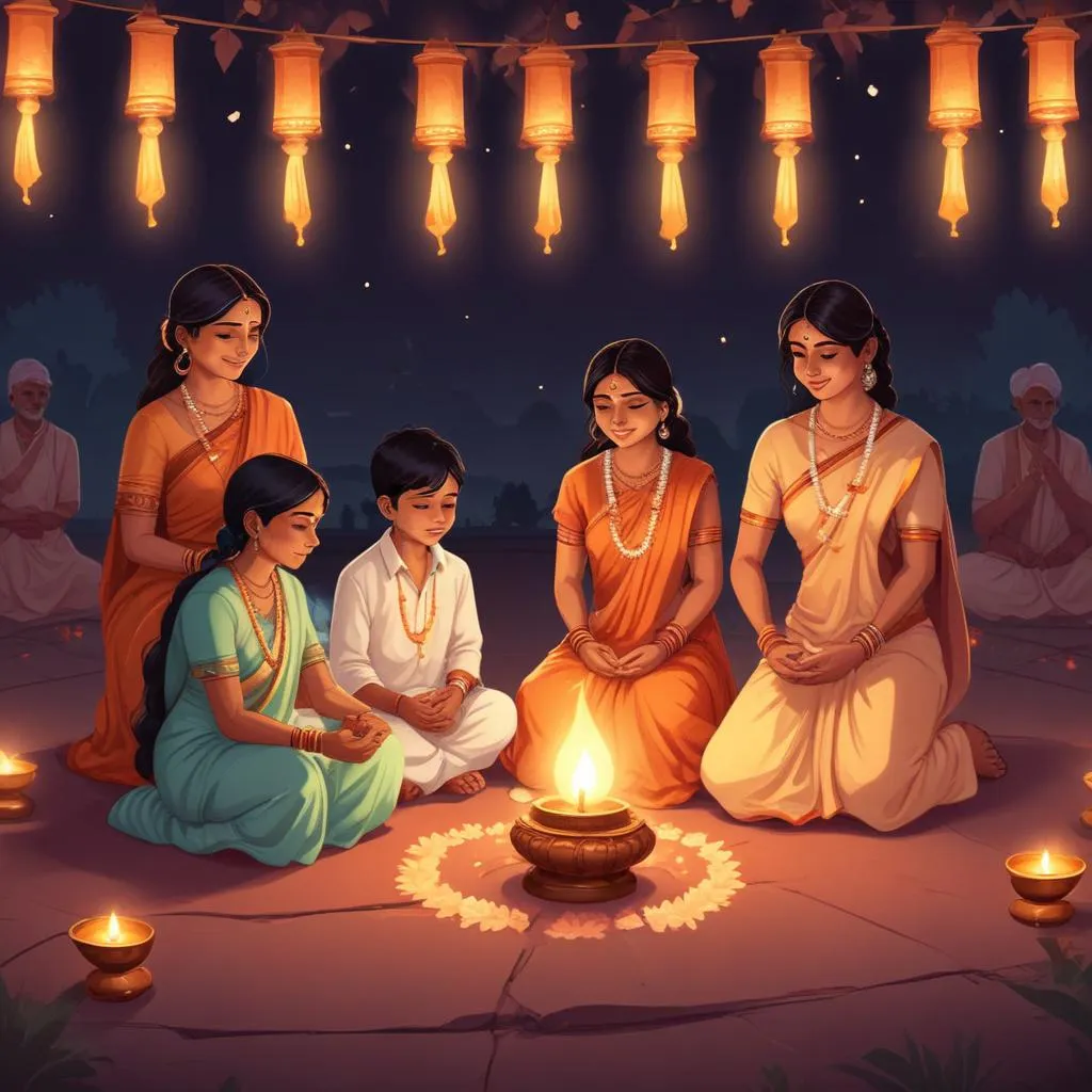 Traditional Indian remembrance ceremony with lamps
