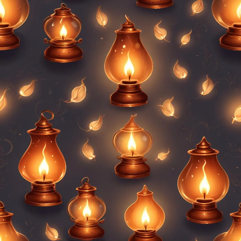 Traditional oil lamps creating a spiritual ambiance