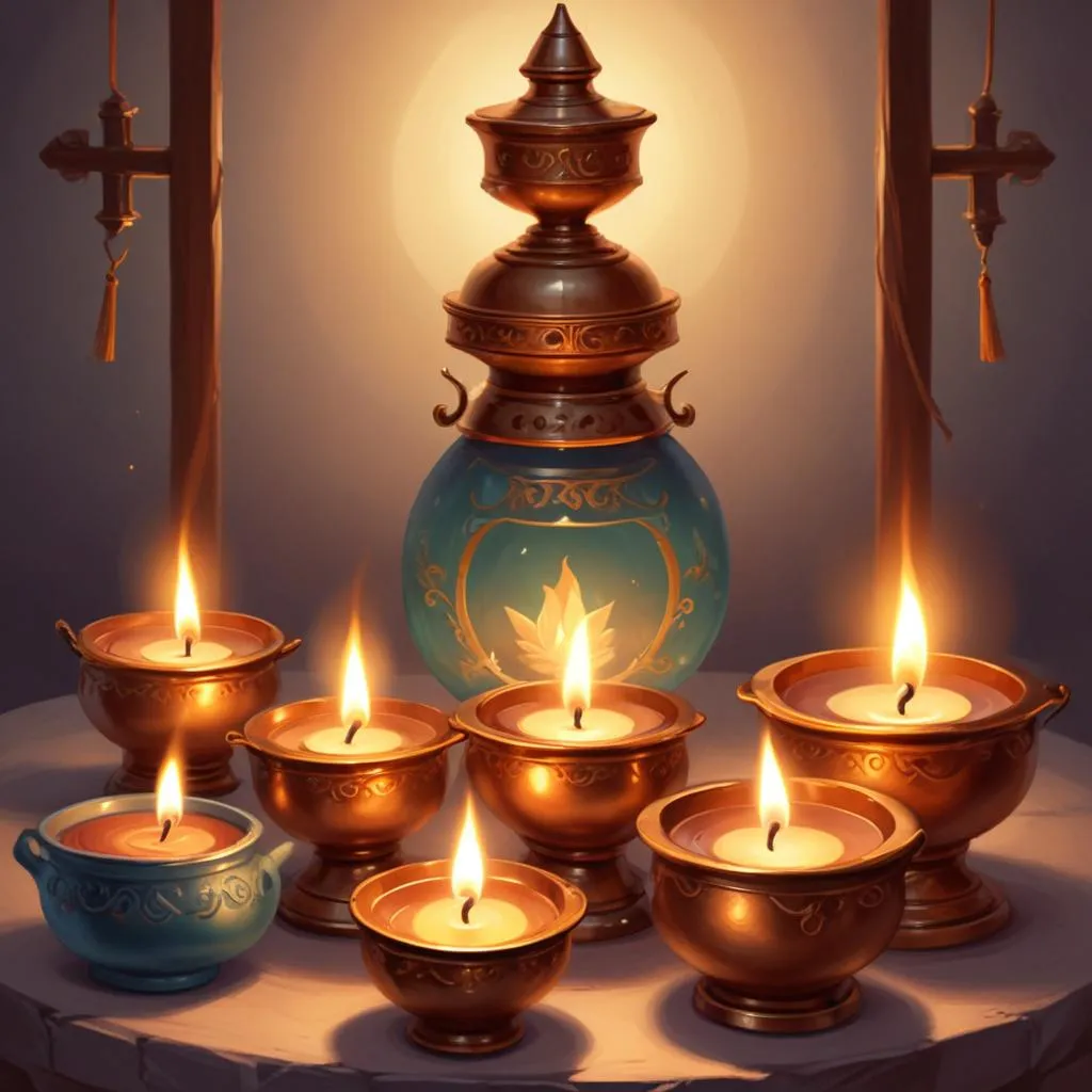 Traditional oil lamps creating a spiritual ambiance