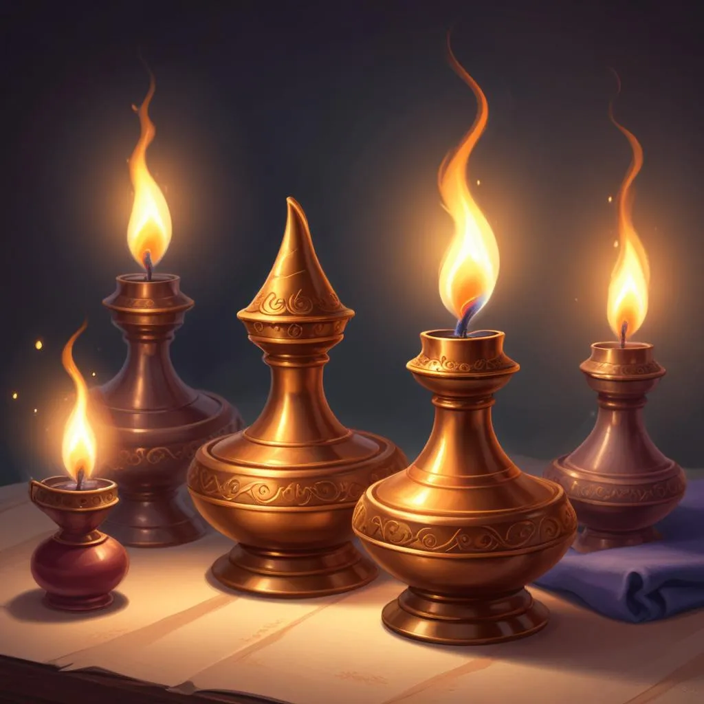 Traditional oil lamps used in prayer and meditation